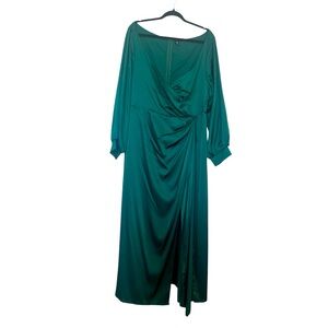 SHEIN Green Satin Long Dress with high slit - Size 3X
